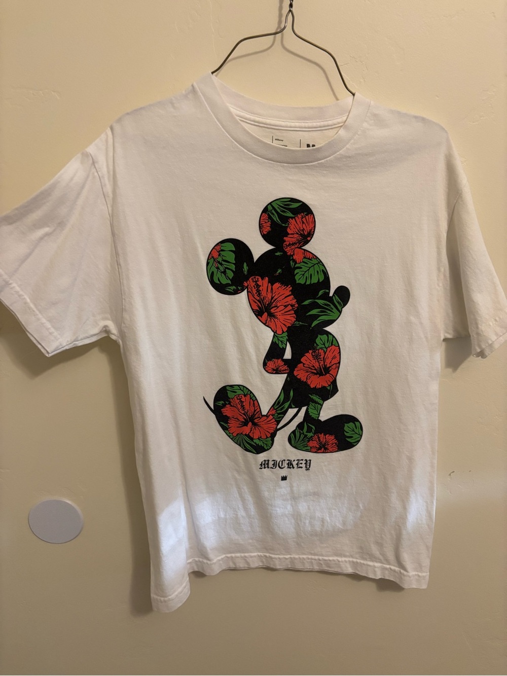 Disney White Tee with Mickey Floral Silhouette